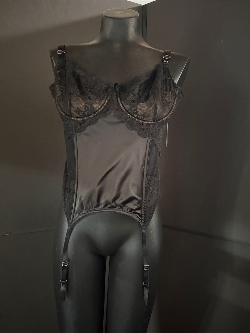 City Chic Black Lace & Satin Garter Bodysuit
